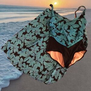 Vintage Slimsuit Floral Underwire One Piece Swimsuit with Matching Skirt